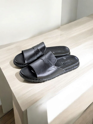 Leather Slipper Black-3009
