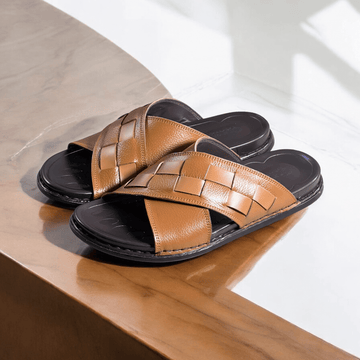 Leather Casual Slipper Tan-3005