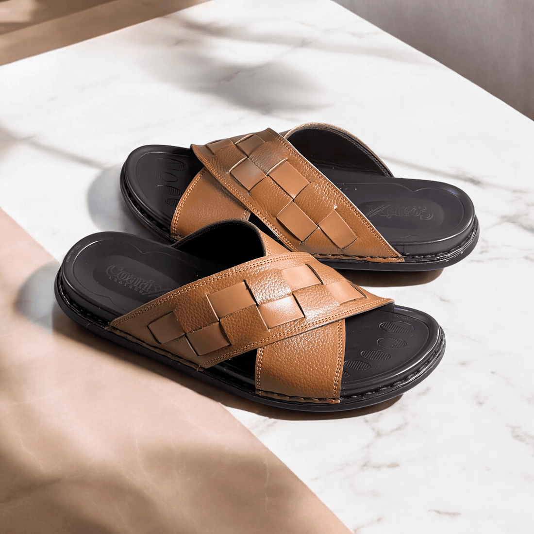 Leather Casual Slipper Tan-3005