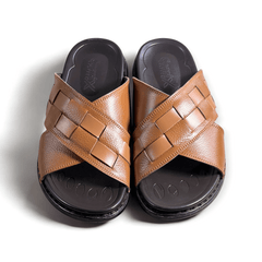 Leather Casual Slipper Tan-3005