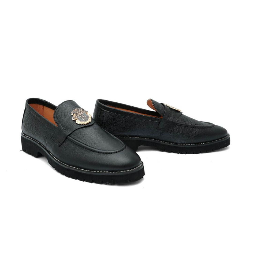 Black blnr high sole 017 - Premium black leather formal shoes