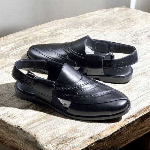Embosed Peshawari Chappal-BLK-1009