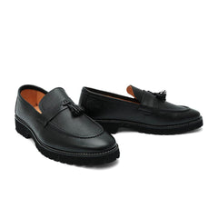 Leather Chunky Tassel blk-018 -  imported rubber sole