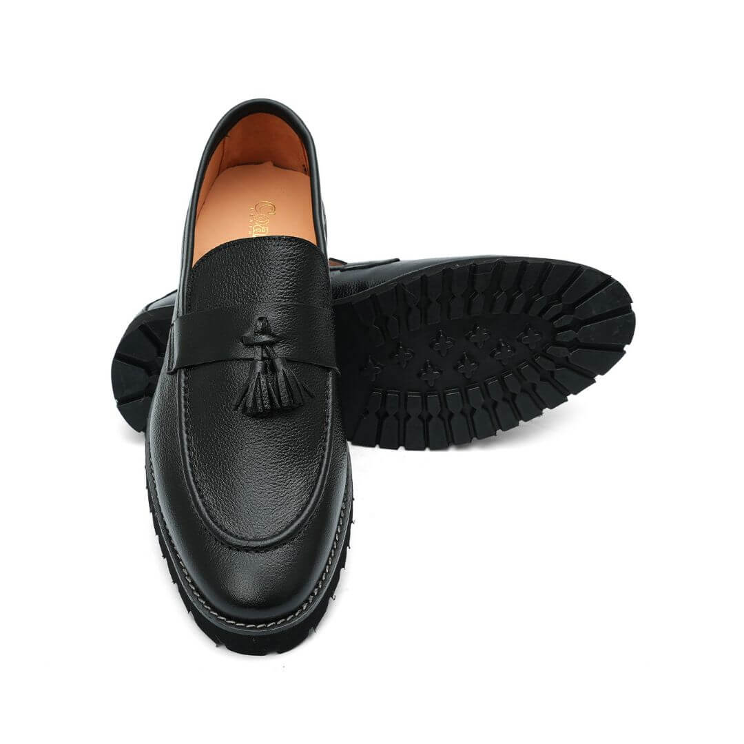 Leather Chunky Tassel blk-018 - Italian wax polished finish