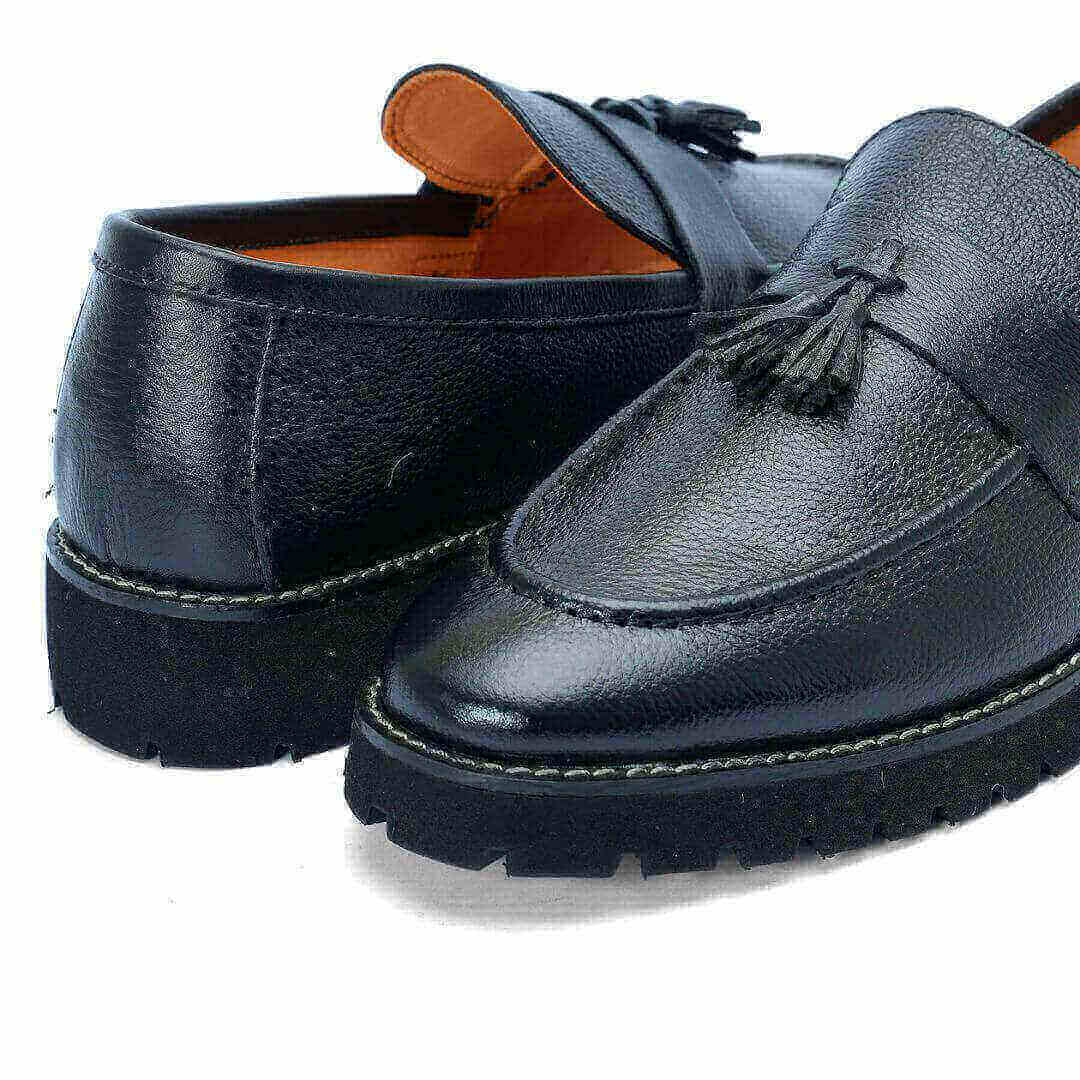 Leather Chunky Tassel blk-018 -  black leather tassel shoes 