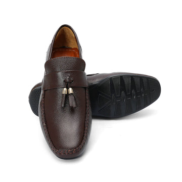 Leather tassel brown-5011