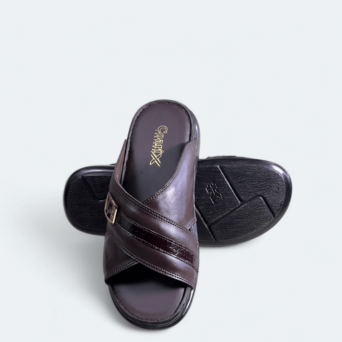 Leather Chappal With Buckle Brn-3007