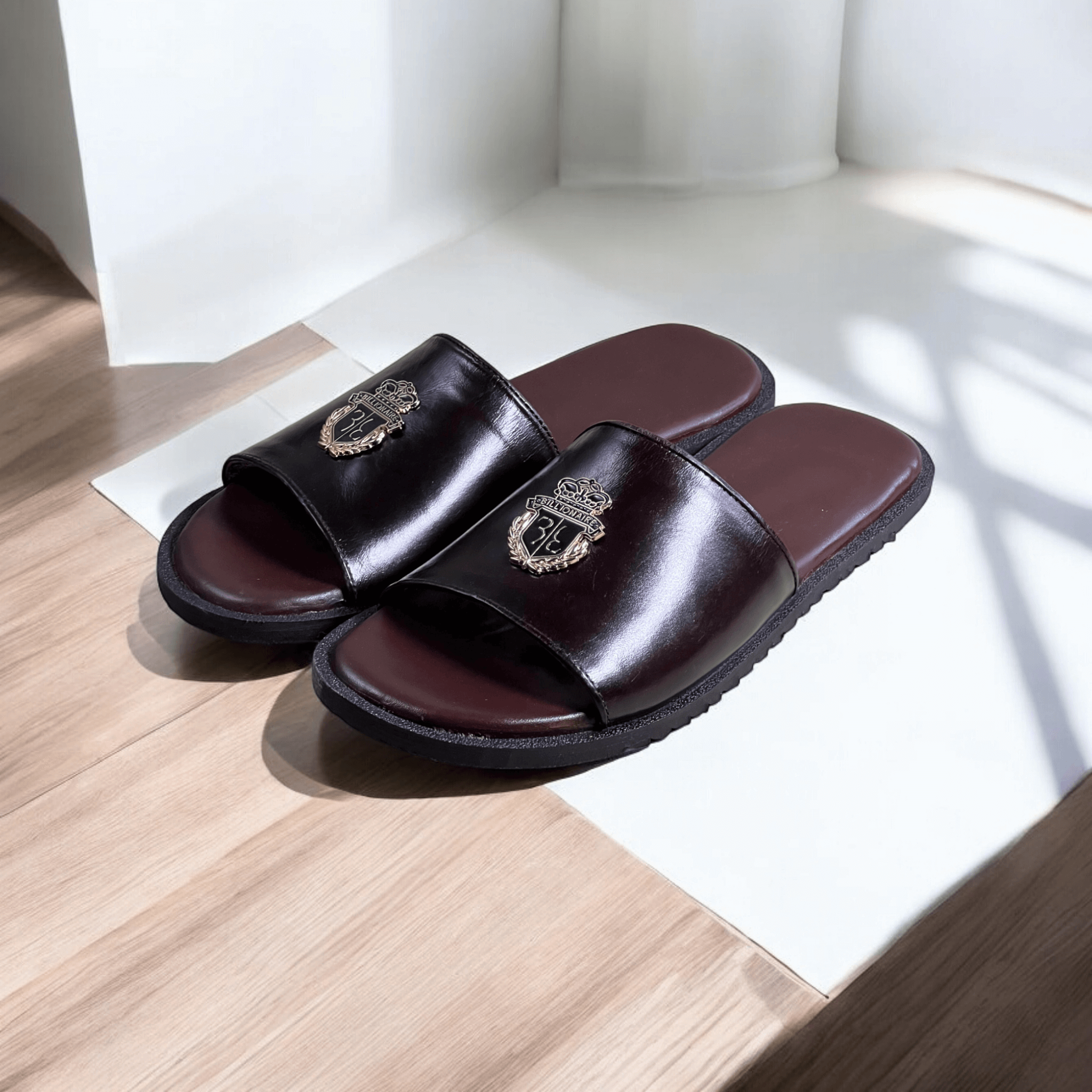 Leather Bilinear Slipper Brown-3001