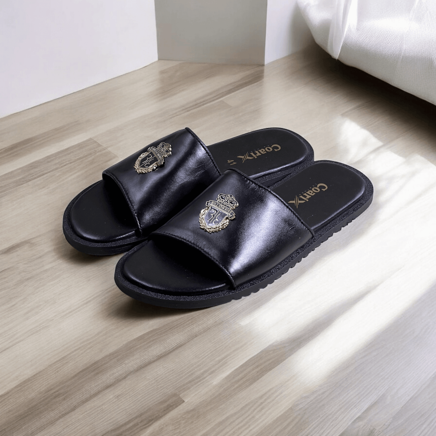 Leather bilinear Slipper black-3001