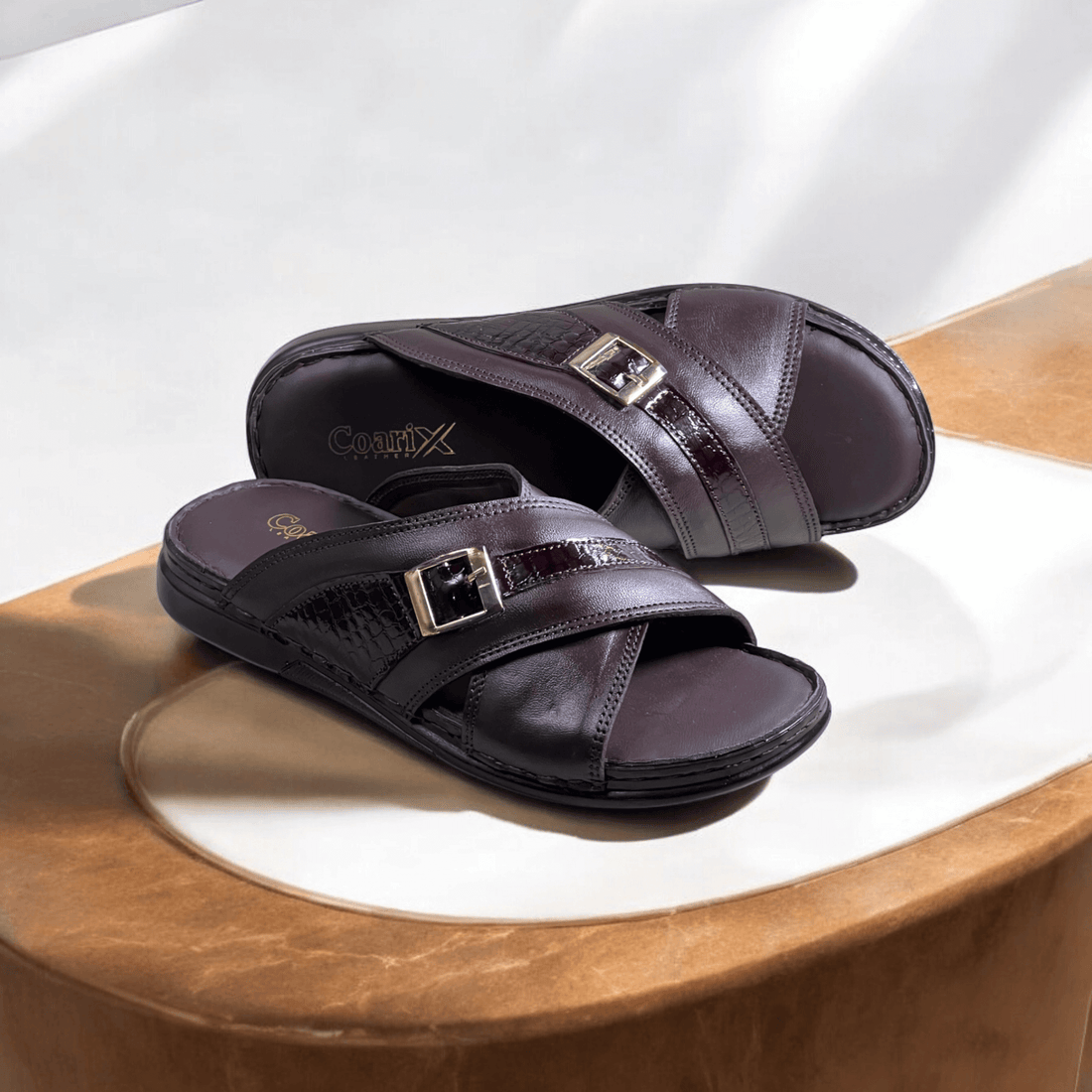 Leather Chappal With Buckle Brn-3007