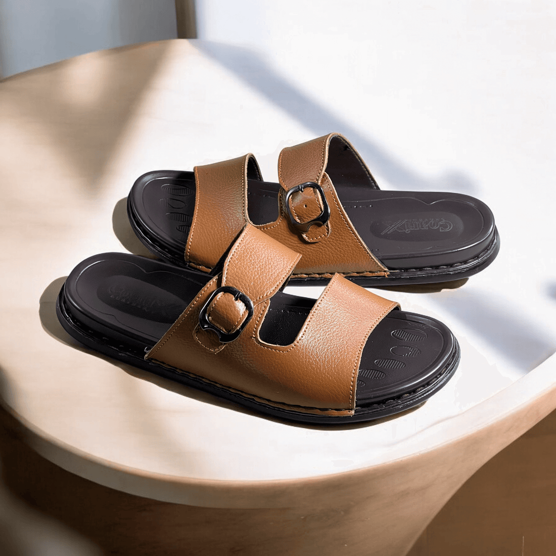 Leather Casual Slipper Tan-3013