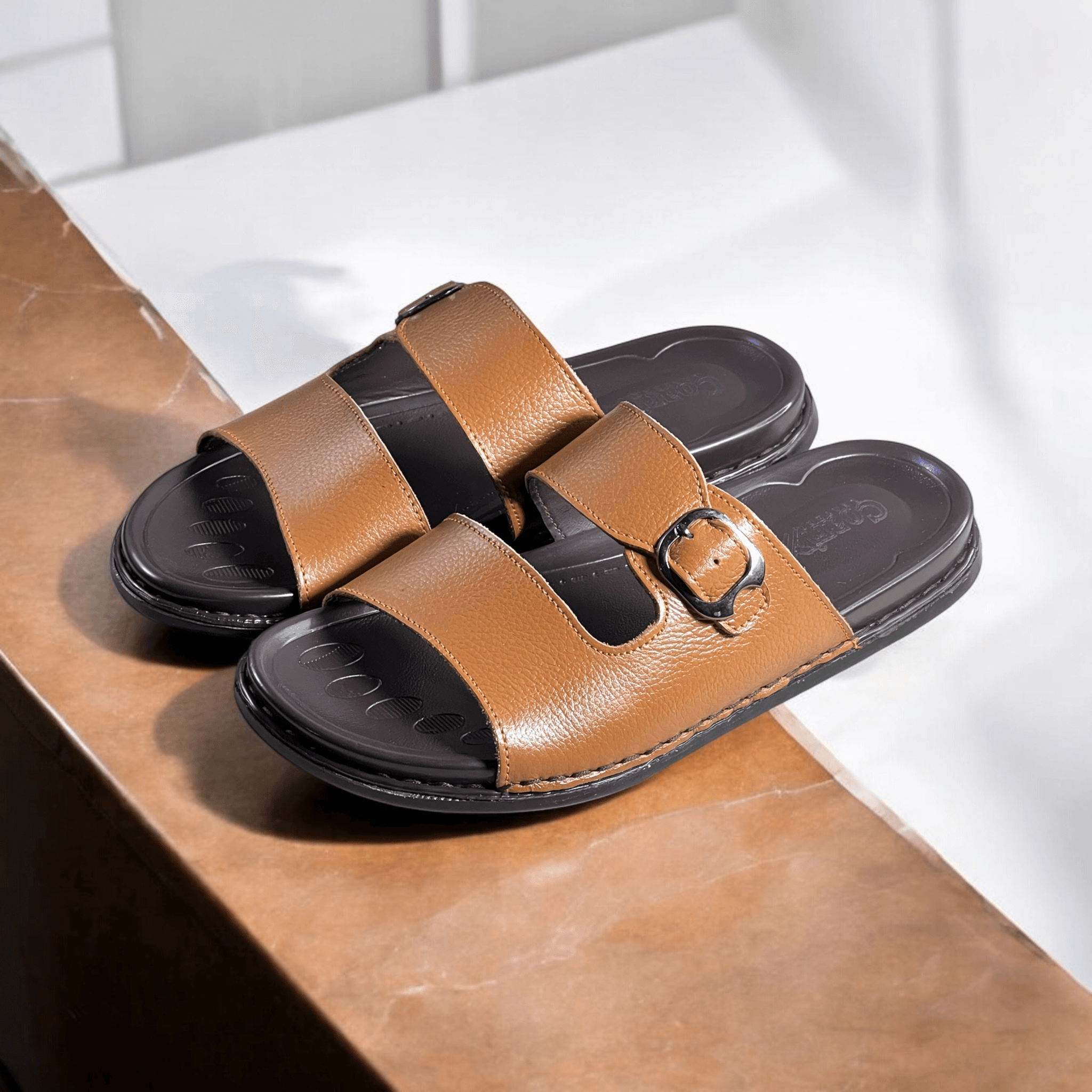 Leather Casual Slipper Tan-3013