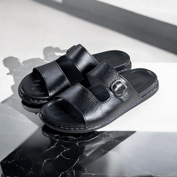 Leather Casual Slipper Blk-3013