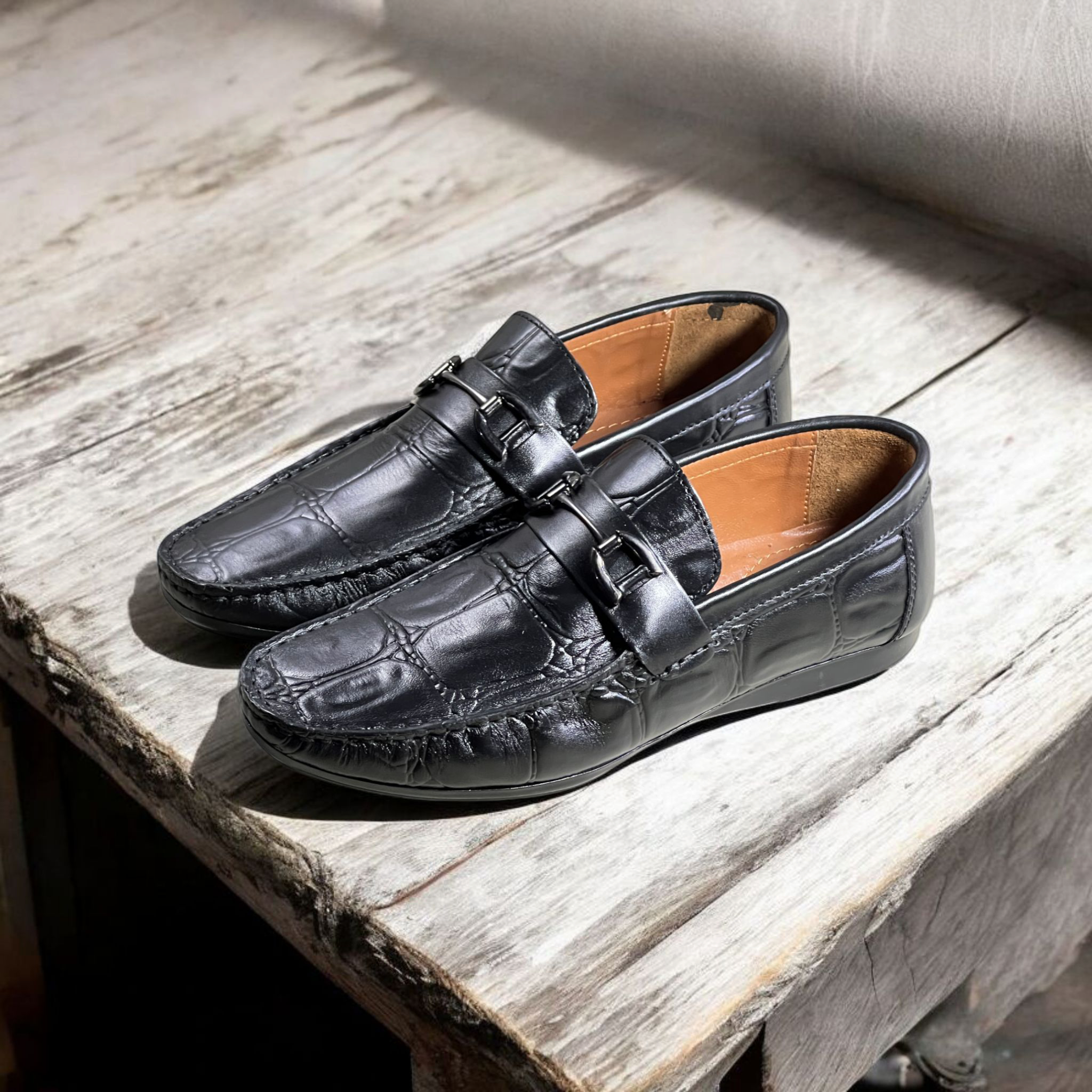 BLK leather Loafers-5017