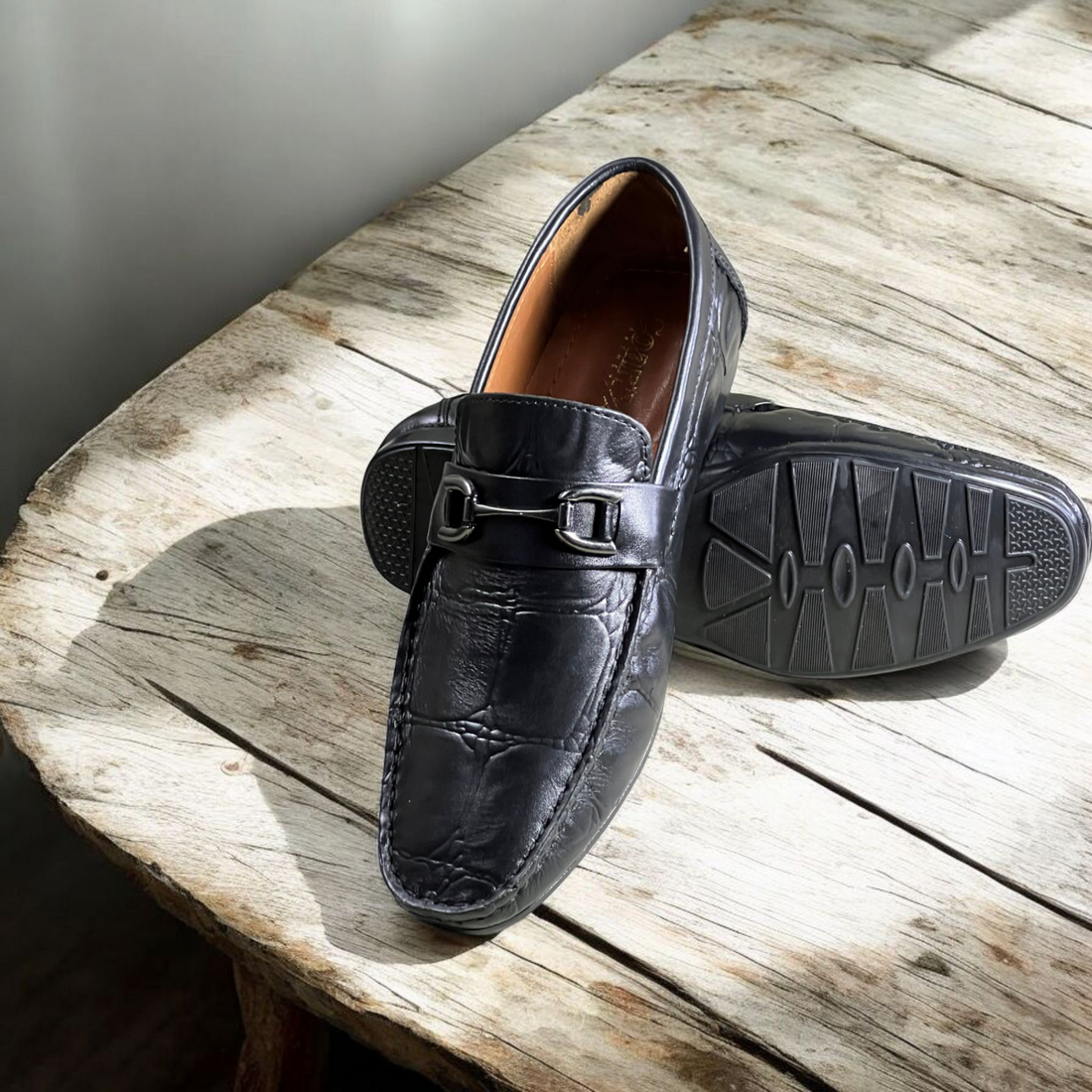 BLK leather Loafers-5017