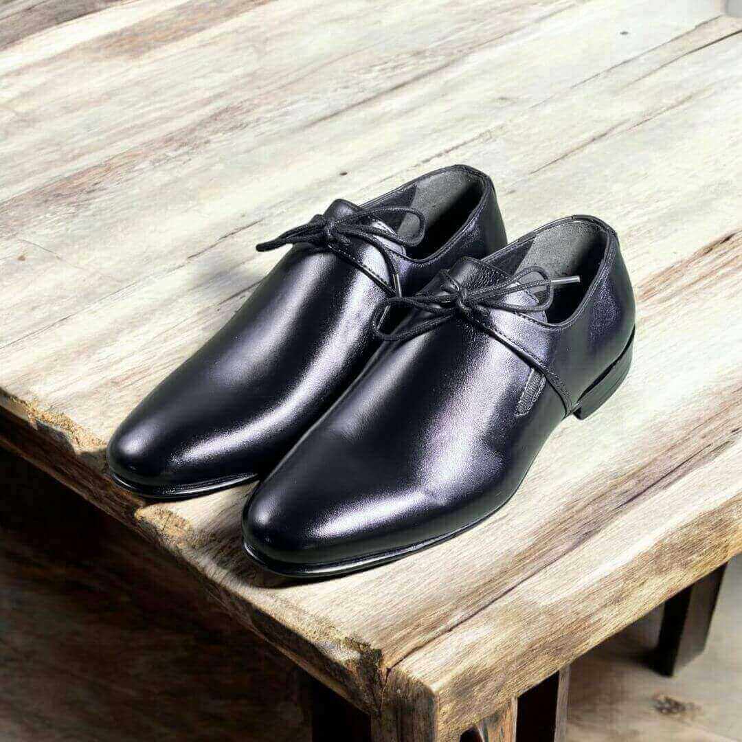 Royal Black-2014 - Black leather lace-up shoes