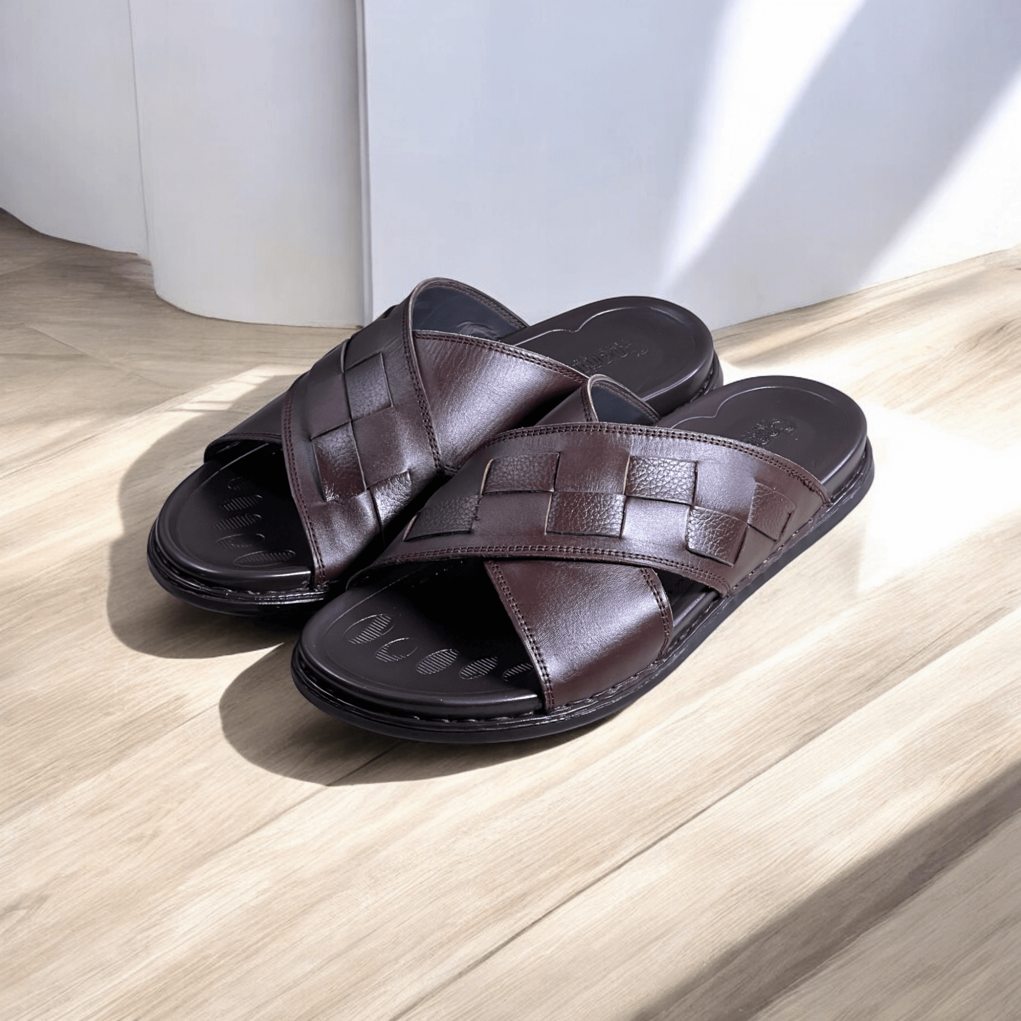 Leather Casual Slipper Brn-3005