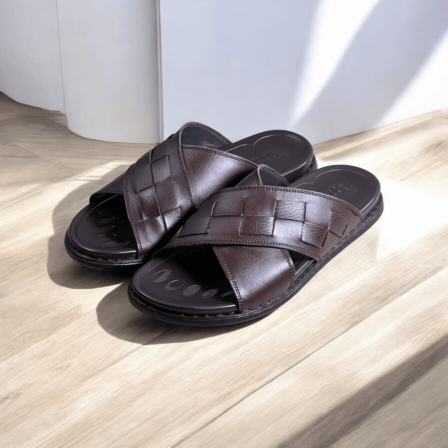 Leather Casual Slipper Brn-3005