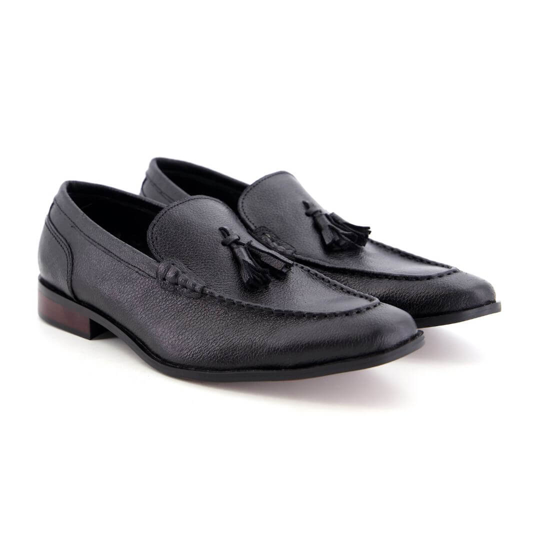 Stylish black 014 - Premium black leather moccasins with crocodile print