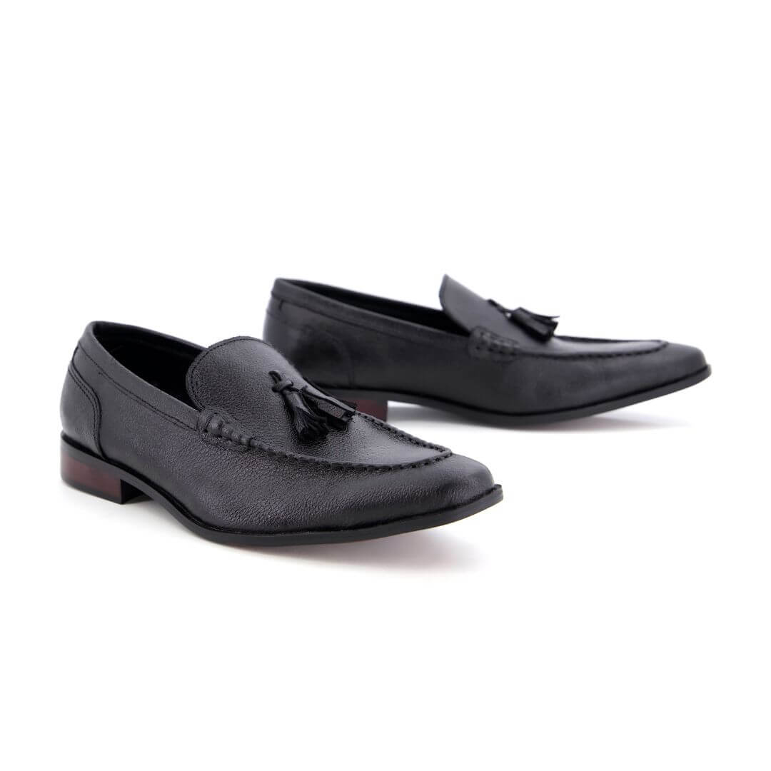 Stylish black 014 - Premium black leather moccasins with crocodile print