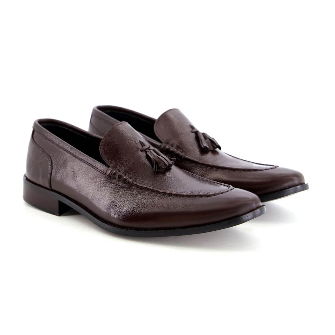 Stylish brown 014 - Premium brown leather moccasins with crocodile print