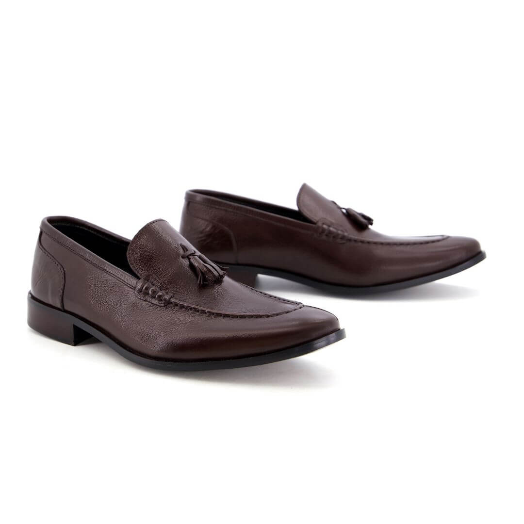 Stylish brown 014 - Premium brown leather moccasins with crocodile print