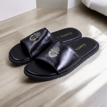 Leather bilinear Slipper black-3001