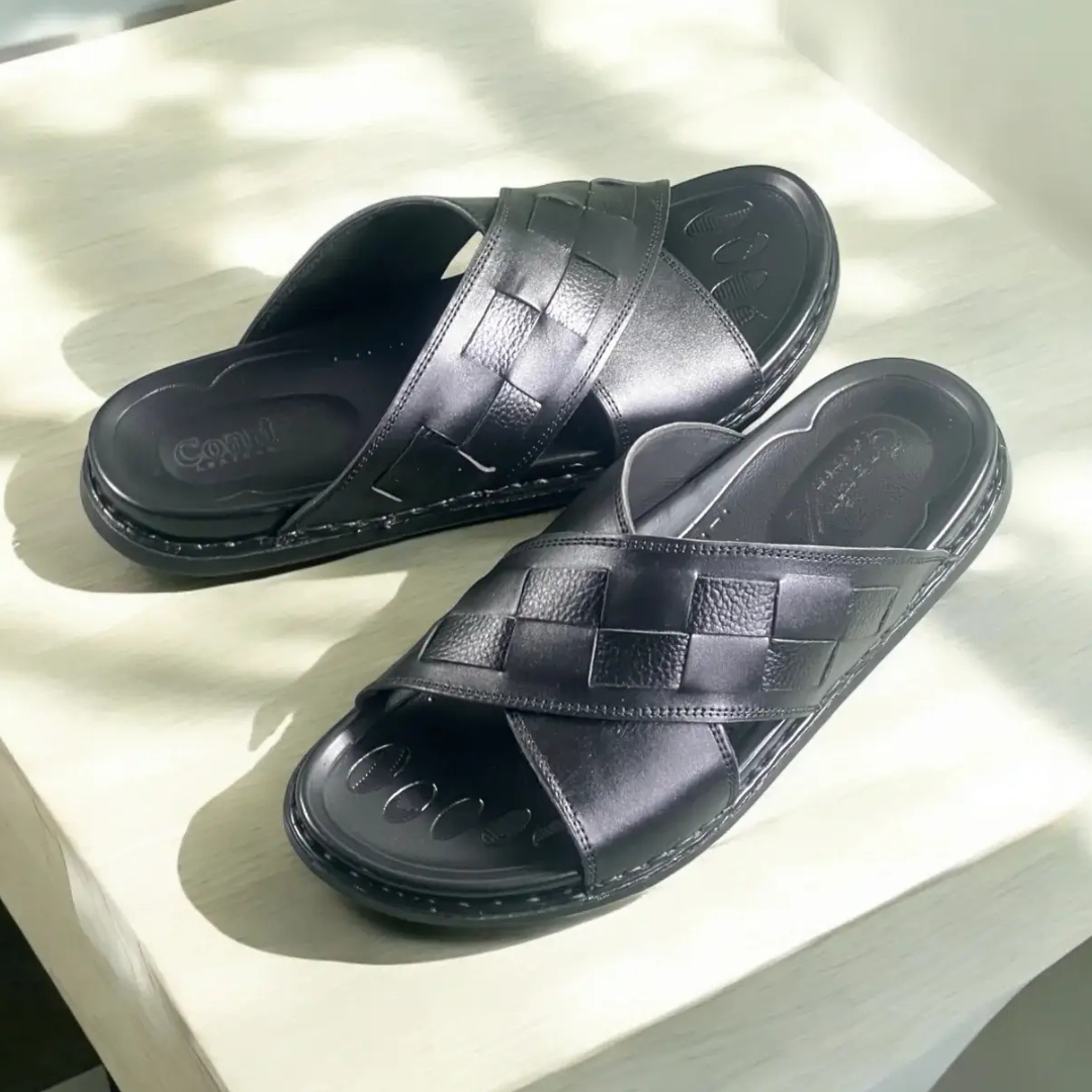 Leather Casual Slipper blk-3005