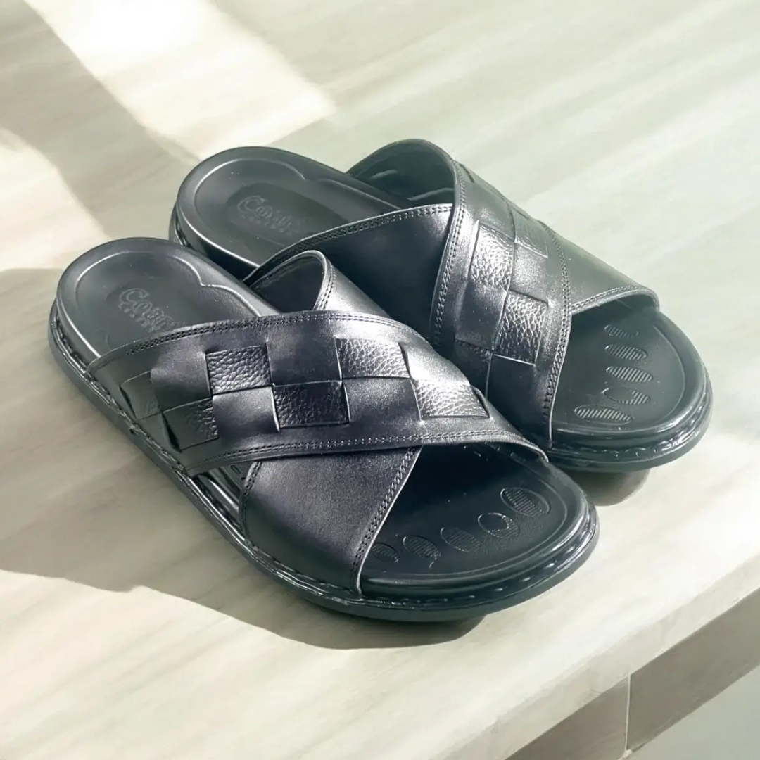 Leather Casual Slipper blk-3005